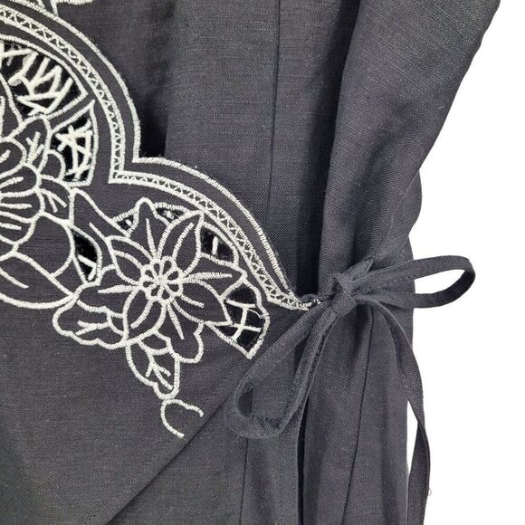 Vintage 90s Lane Bryant Linen Wrap Skirt Set 14/16 Black Embroidered Scallop - Picture 9 of 16